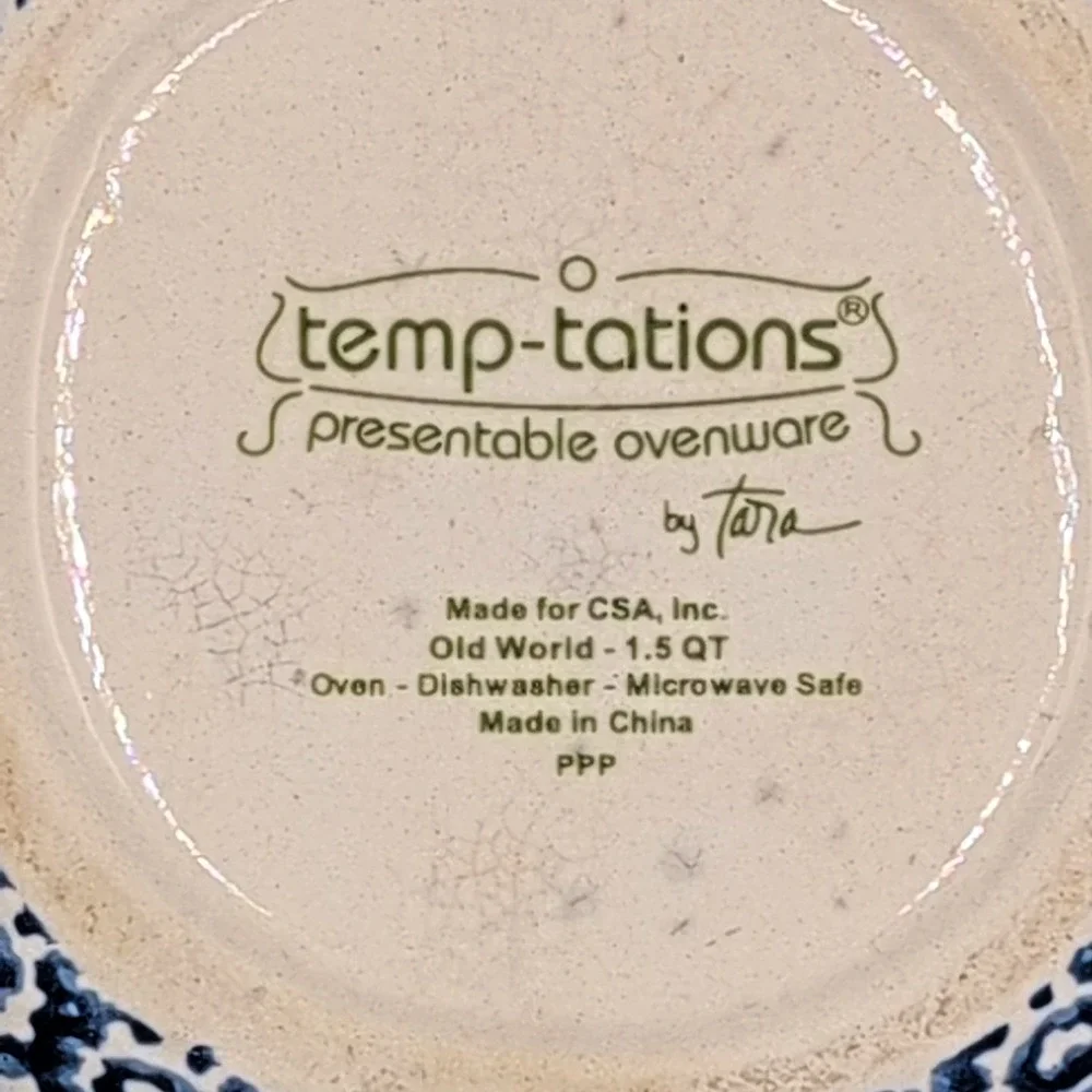 Temptations by Tara Cup Square 6 x3 Bowl Old World Royal Blue Floral - Microwave
